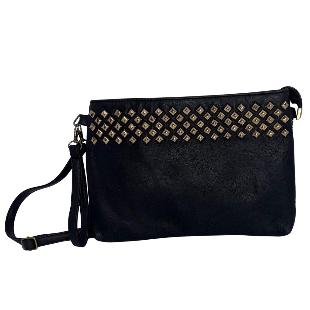 Yoki Black Gold Studed Crossbody Clutch Wristlet Zip Closure Goth Y2K Bikercore
